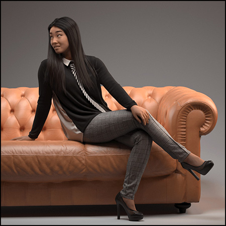 坐在沙发上摆姿势的女人3D模型16设计网精选