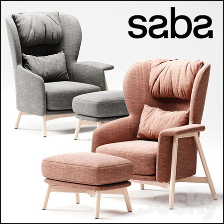 SABA扶手沙发椅和脚凳3D模型