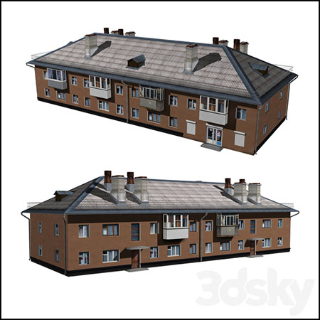 2层欧式联排别墅建筑3D模型
