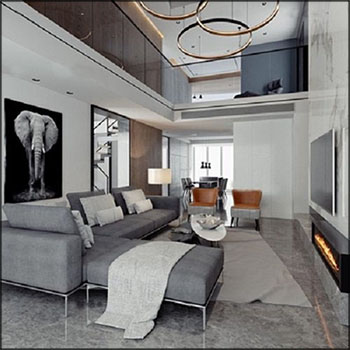 现代简约复式客厅场景3D模型16设计网精选