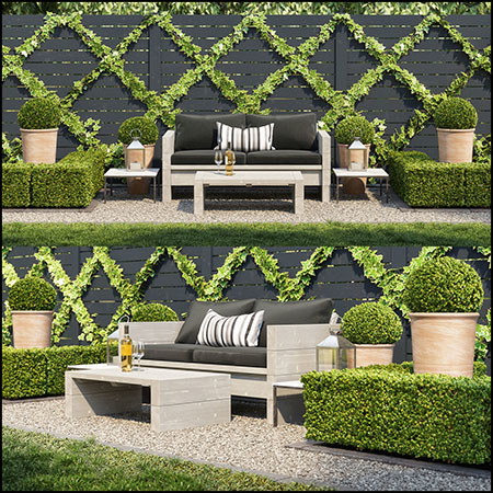 花园室外休息区景观场景椅子和茶几3D模型
