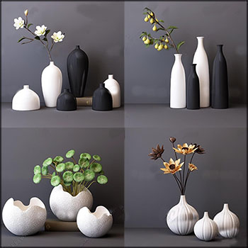 新中式现代陶瓷花瓶花卉组合3D模型16图库网精选