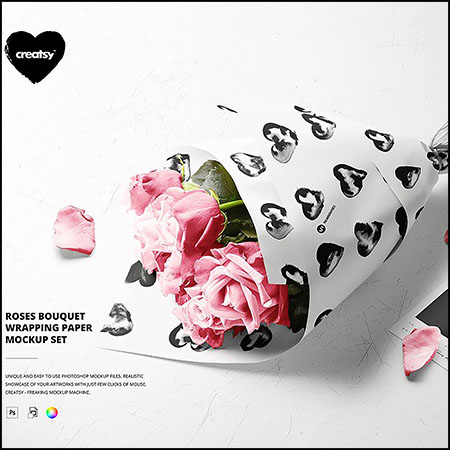 玫瑰花束包装纸样机PSD模板