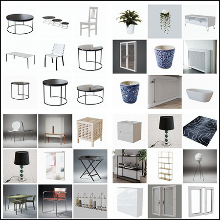 59款椅凳花盆窗户家具装饰品3D模型素材天下精选