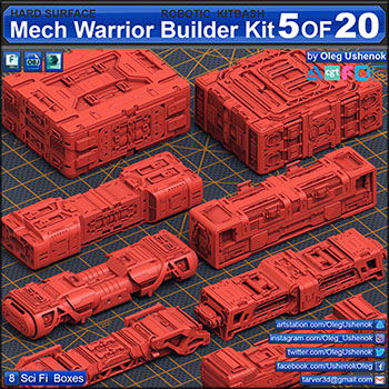 机甲战士硬面科幻盒子Kitbash 5 of 20 3D模型16设计网精选