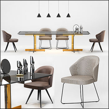 欧式风格餐桌餐椅和吊灯3D模型16素材网精选