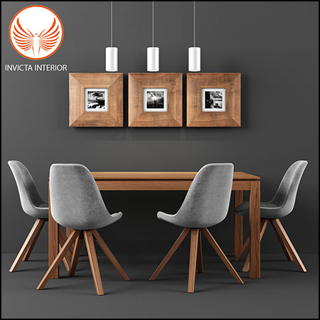 现代餐桌餐椅和装饰画3D模型16图库网精选