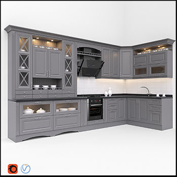 现代厨房橱柜整套3D模型