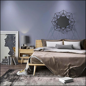北欧实木双人床床头柜台灯装饰画墙饰摆件3D模型