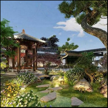 中国风庭院场景3D模型