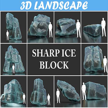 10款不同形状低多边形石头冰块3D模型