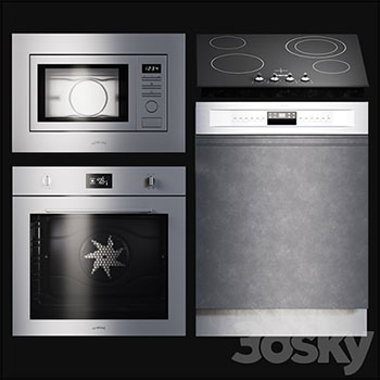 厨房电器烤箱洗碗机微波炉等组合3D模型素材天下精选