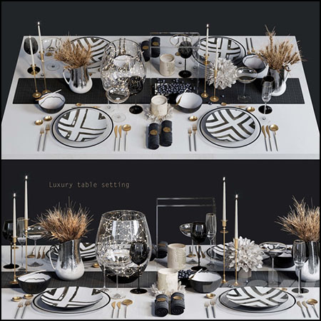 欧式豪华餐桌餐具装饰品3D模型素材天下精选