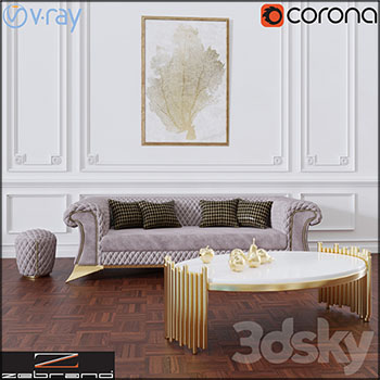 欧式布艺沙发和圆形茶几3D模型