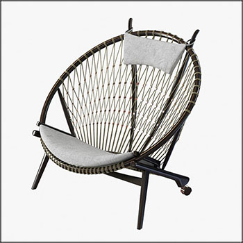 北欧实木编织躺椅咖啡厅休闲沙发椅3D模型