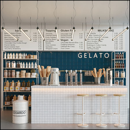 Gelato冰淇淋店铺室内场景3D模型