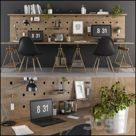 阁楼式办公室办公桌3D模型16设计网精选