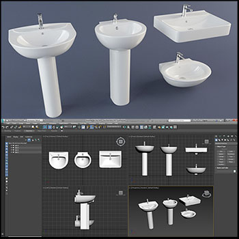 4款浴室洗手间陶瓷洗脸池3D模型