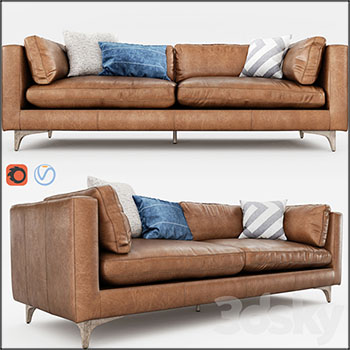 真皮皮革沙发和靠背枕头3D模型