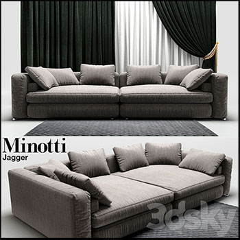 灰色双人沙发和靠垫窗帘3D模型