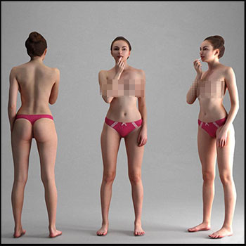 涂口红的裸体女孩3D模型