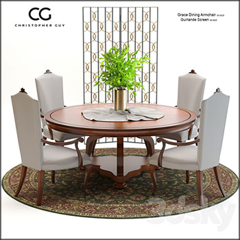 圆形餐桌餐椅和屏风3D模型16设计网精选