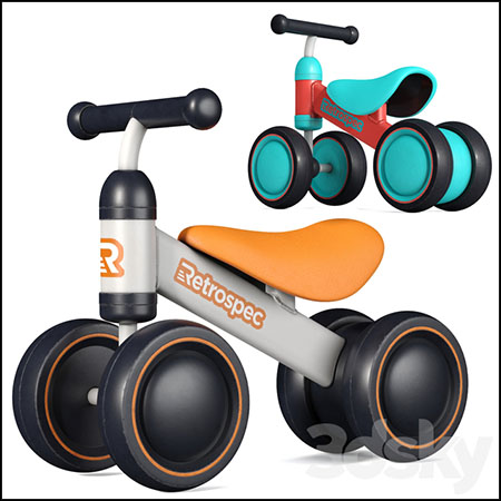 儿童玩具车学步自行车四轮平衡自行车3D模型16设计网精选