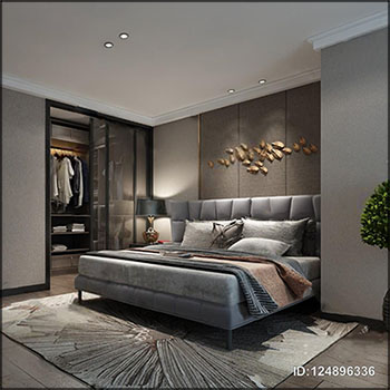 现代简单卧室场景3D模型16设计网精选