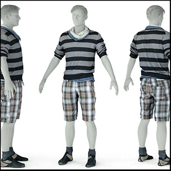 男士休闲装短裤衬衫鞋类VR / AR /低多边形3D模型16素材网精选