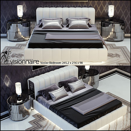 欧式皮革双人床和床头柜台灯组合3D模型16图库网精选