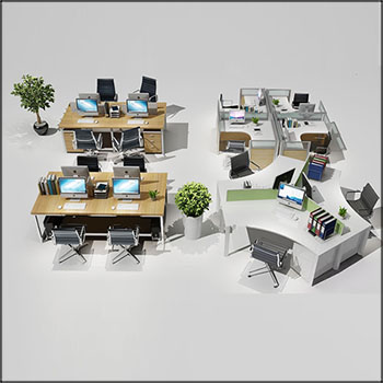 现代弧形办公桌卡座吧椅组合3D模型16设计网精选