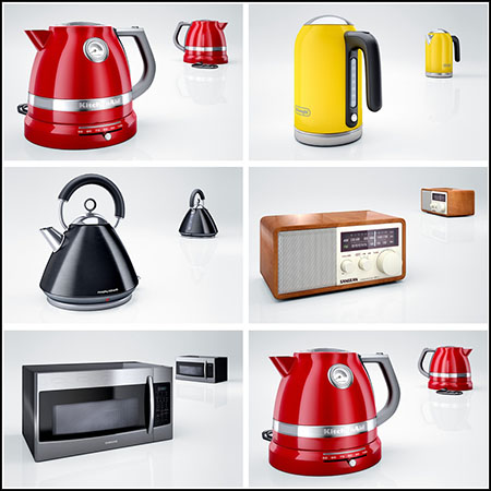 5款厨房电器电水壶 微波炉和收音机3D模型16设计网精选