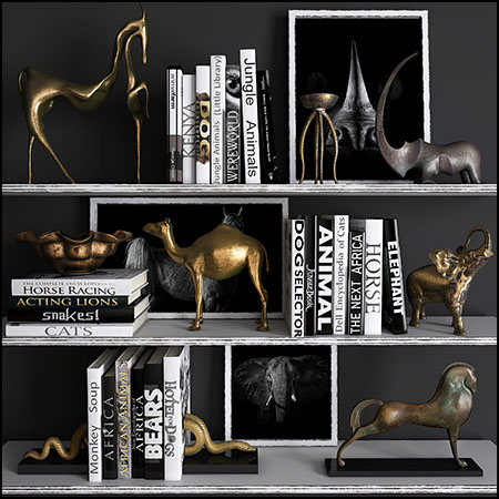 现代欧式铜制动物装饰品和书籍摆件3D模型16设计网精选