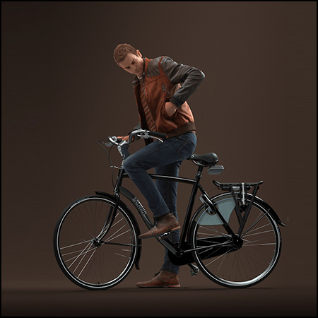穿着夹克骑自行车的男人3D模型素材天下精选