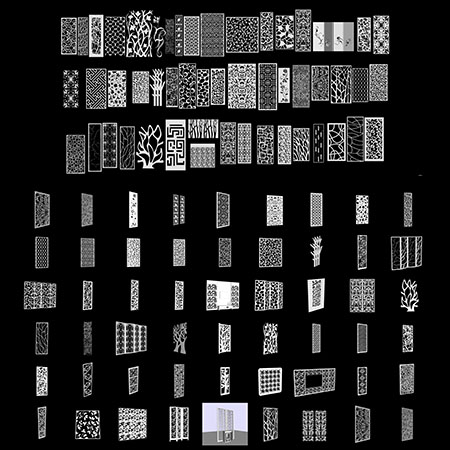 100款花纹叶子图案镂空隔断屏风3D