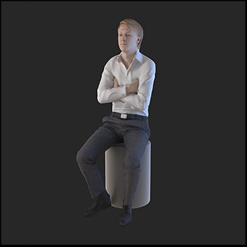 坐在圆凳上的欧美男人3D模型