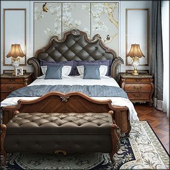 欧式卧室双人床床头柜台灯组合3D模型16设计网精选