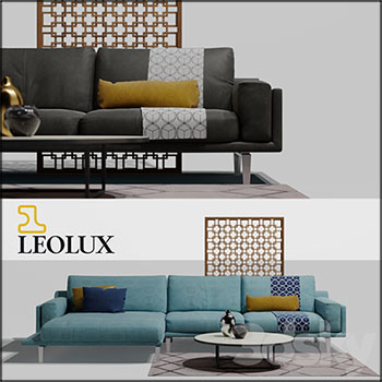LEOLUX转角沙发和圆形茶几地毯组合3D模型