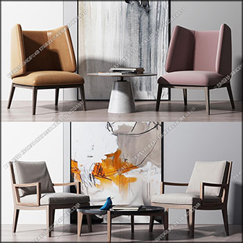 现代休闲椅和茶几组合3D模型素材天