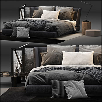 欧式双人床和床上用品3D模型16设计网精选