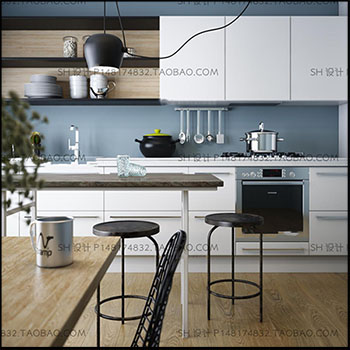 北欧美式厨房橱柜厨具3d模型
