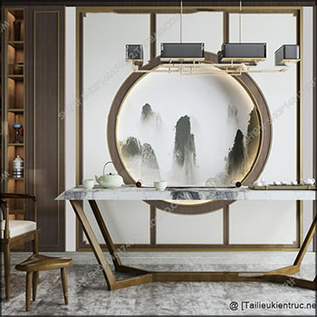 茶几和椅子装饰框架吊灯组合3D模型16设计网精选