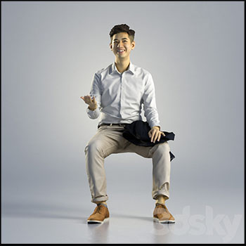 坐立姿势的商务男人3D模型