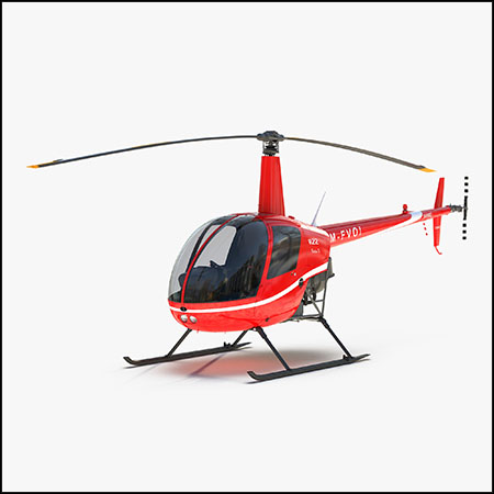 红色罗宾逊直升机R22 3D/C4D模型