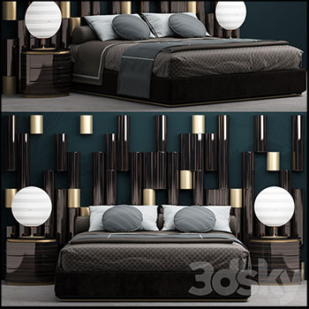 黑色风格欧式双人床3D模型