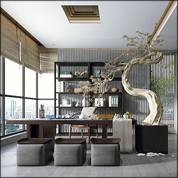 新中式后现代茶室3D模型16设计网精选