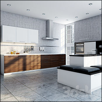 厨房橱柜油烟机烤箱等室内场景3D模型16素材网精选