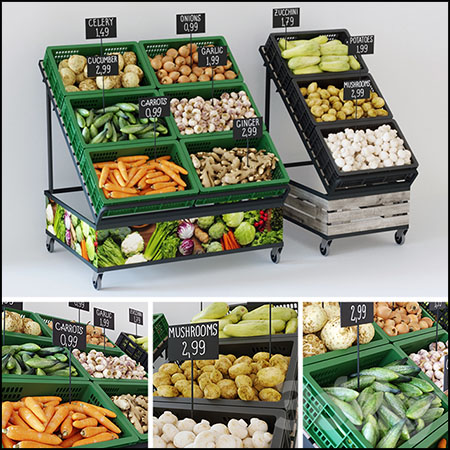 超市内蔬菜和蔬菜货架3D模型16设计网精选
