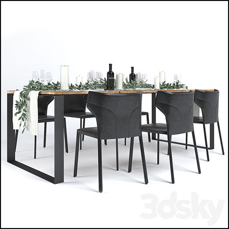 工业风餐桌和餐椅3D模型