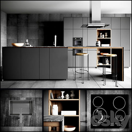 现代厨房电器橱柜组合3D模型16图库